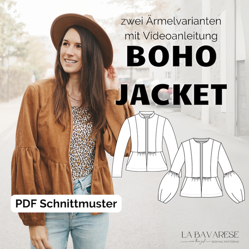 The Boho Jacket, PDF sewing pattern for women's jacket, size. 32 to 50, A4 and A0 format image 1