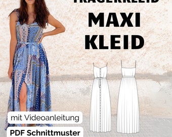 Sommerkleid, Trägerkleid, Strandkleid, digitales PDF Schnittmuster Damen mit Tellerrock Größe 32 - 50