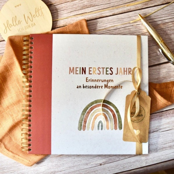 Babytagebuch "Mein erstes Jahr" | Tagebuch Baby Erinnerungsalbum Album | mit Veredelung und Spiralbindung | Hardcover