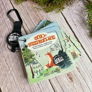 Wald-Sinneskarten MAXI-SET | Outdoor-Karten-Set mit 30 interaktiven Aufgaben inkl. Karabiner und Tasche | für Kinder | Kartenspiel
