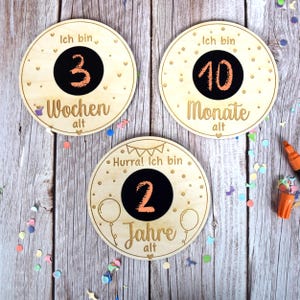 Meilensteinkarten Baby und Kind aus Holz | Wochen + Monate + Jahre beschreibbar | Set mit 3 Karten