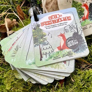 Wald-Sinneskarten | Outdoor-Karten-Set mit 30 interaktiven Aufgaben inkl. Karabiner und Tasche | für Kinder | Kartenspiel