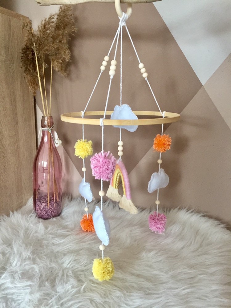Mobile Makramee Regenbogen Wolken Baby Kinderzimmer Etsy