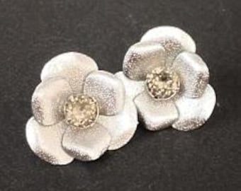 Sarah Coventry zilveren bloemenoorbellen, jaren 1960 bloemenstrassteentjes