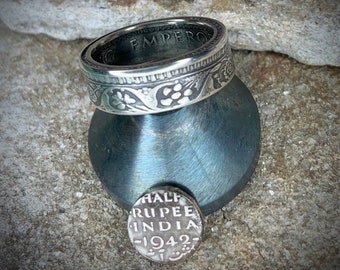 Coin Ring, Handmade From A Vintage silver Half Rupee Coin