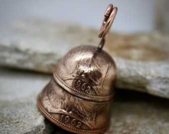 Coin Jewellery, Vintage British Penny Bell. Gremlin, Guardian Bell