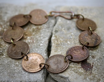Bracelet made from Half Pennies, Boho, Hippy Jewellery