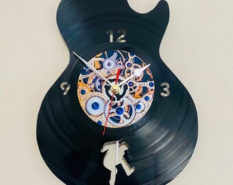 Guitar clock, Add Your Own Picture! Hand Cut From Recycled Record.