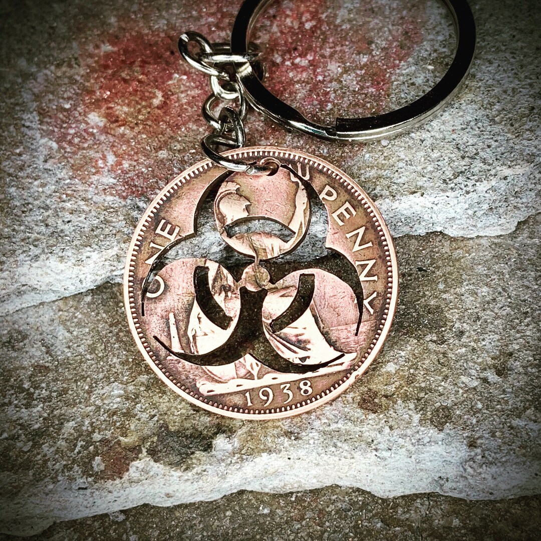 Biohazard Symbol, Coin Key Chain Key Ring, Made From a Bronze British ...