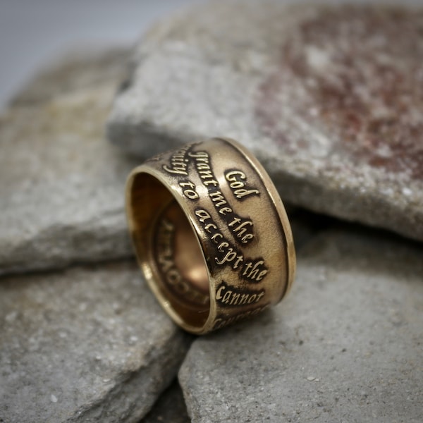 Serenity Prayer Coin Ring, alcoholic addiction recovery, AA anniversary gifts for men and women.