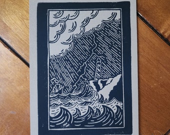 Sinking / Hand Carved / Hand Printed Linocut