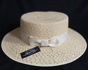 Canotier Hat for Women, straw hat womens, sun hat womens, straw boater hat, vintage boater hat, boater hat women, woman boater hat