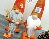 Customized Harris Tweed Autumn Gnomes in Autumn Orange