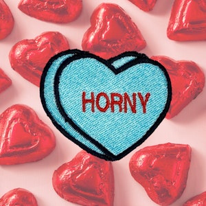 Horny Candy Conversation Heart Embroidered Iron-on Patch