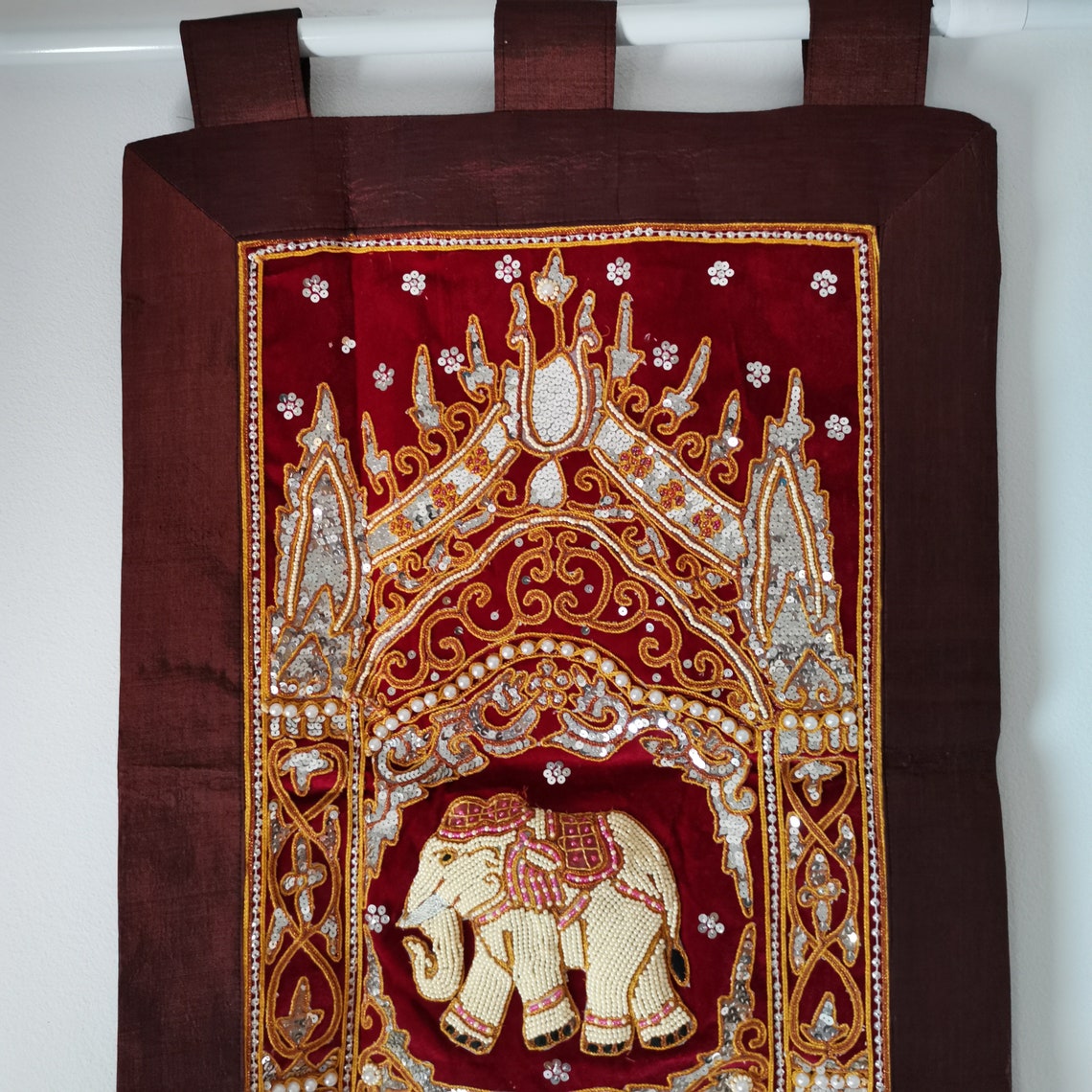 Wall hanging elephant bead embroidered handmade vintage kalaga Etsy