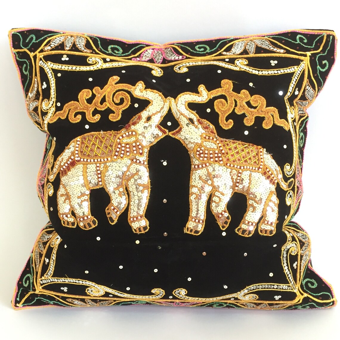 Pillow case cover elephant embroidered bead handmade kalaga Etsy
