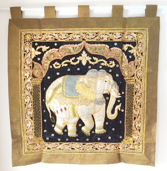 Kalaga Tapestry Wall Hanging Elephant Embroidered Handmade Vintage Thailand Thai Burmese Art Decor Home Decoration Living Room Restaurant Etsy Canada