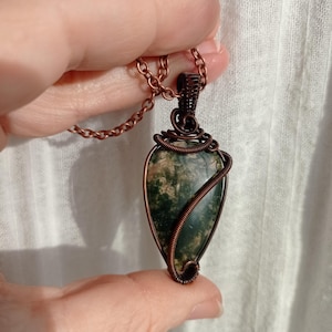 Wire wrapped pendant, Moss Agate.