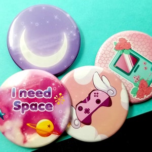 Kawaii Gamer Pin, Anime Pin back Buttons, Cute pin badge button,
