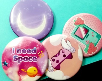 Kawaii Gamer Pin, Anime Pin back Buttons, Cute pin badge button,