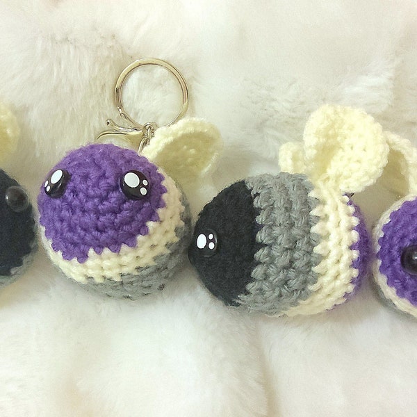 Ace Pride Bee keychain, Asexual flag amigurumi, crochet keychain