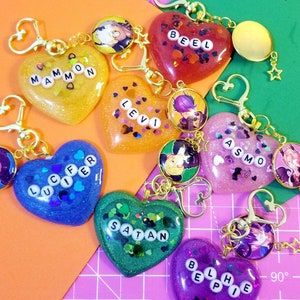 Obey me! Resin heart Keychain,  Obey me shall we date demon name key chain, Resin heart keyhain