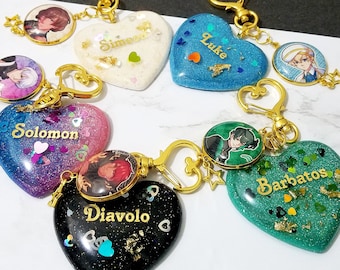 Obey me! Resin heart Keychain,  Obey me shall we date Side character name key chain, Resin heart keyhain