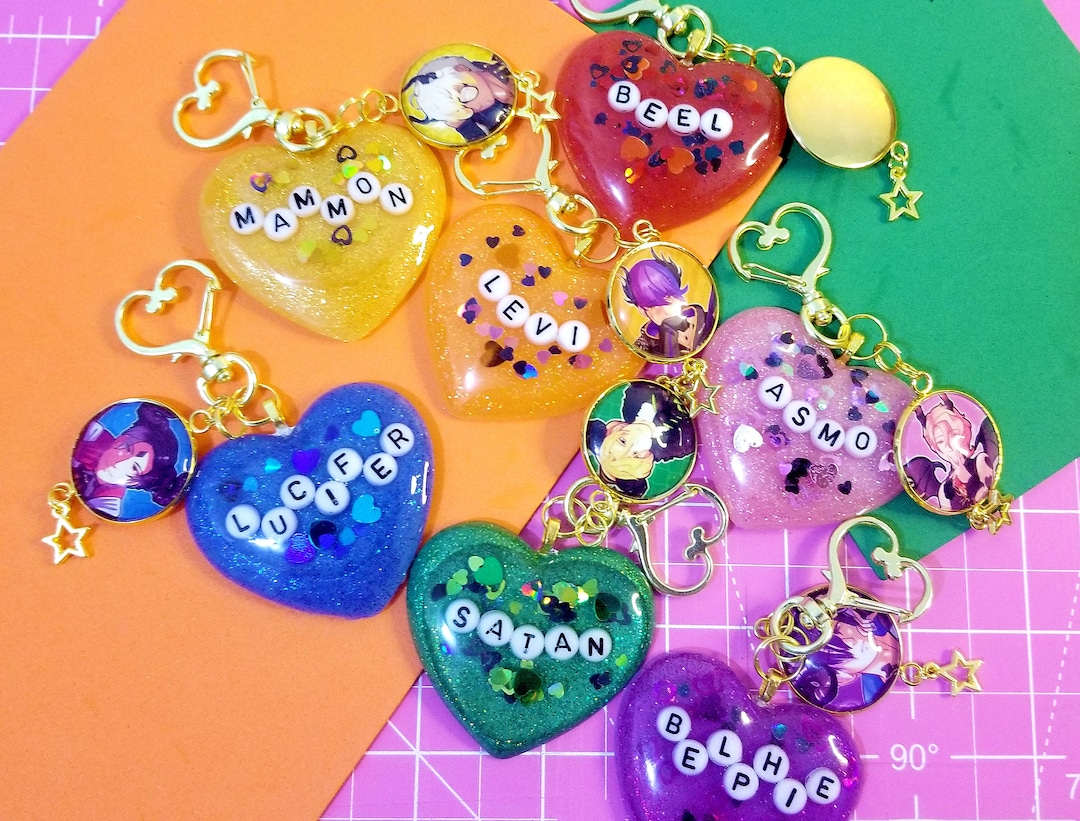 Obey Me! Resin Heart Keychain, Obey Me Shall We Date Demon Name