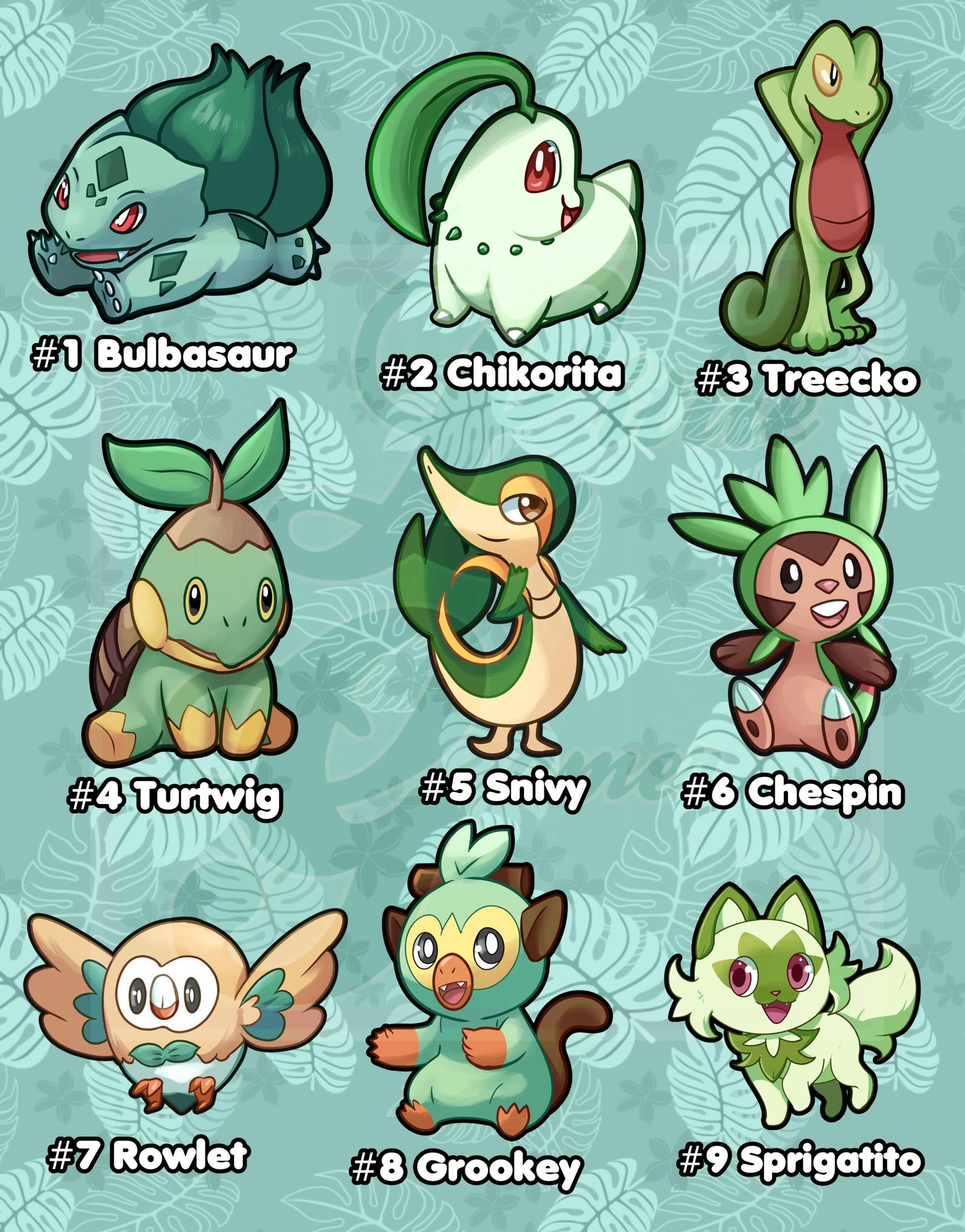 Grass Starter Pokemon Stickers, Die Cut, Vinyl Stickers, Cute Grass ...