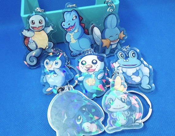 Water Starter Pokemon Holographic Keychain Charms, Pokemon Acrylic