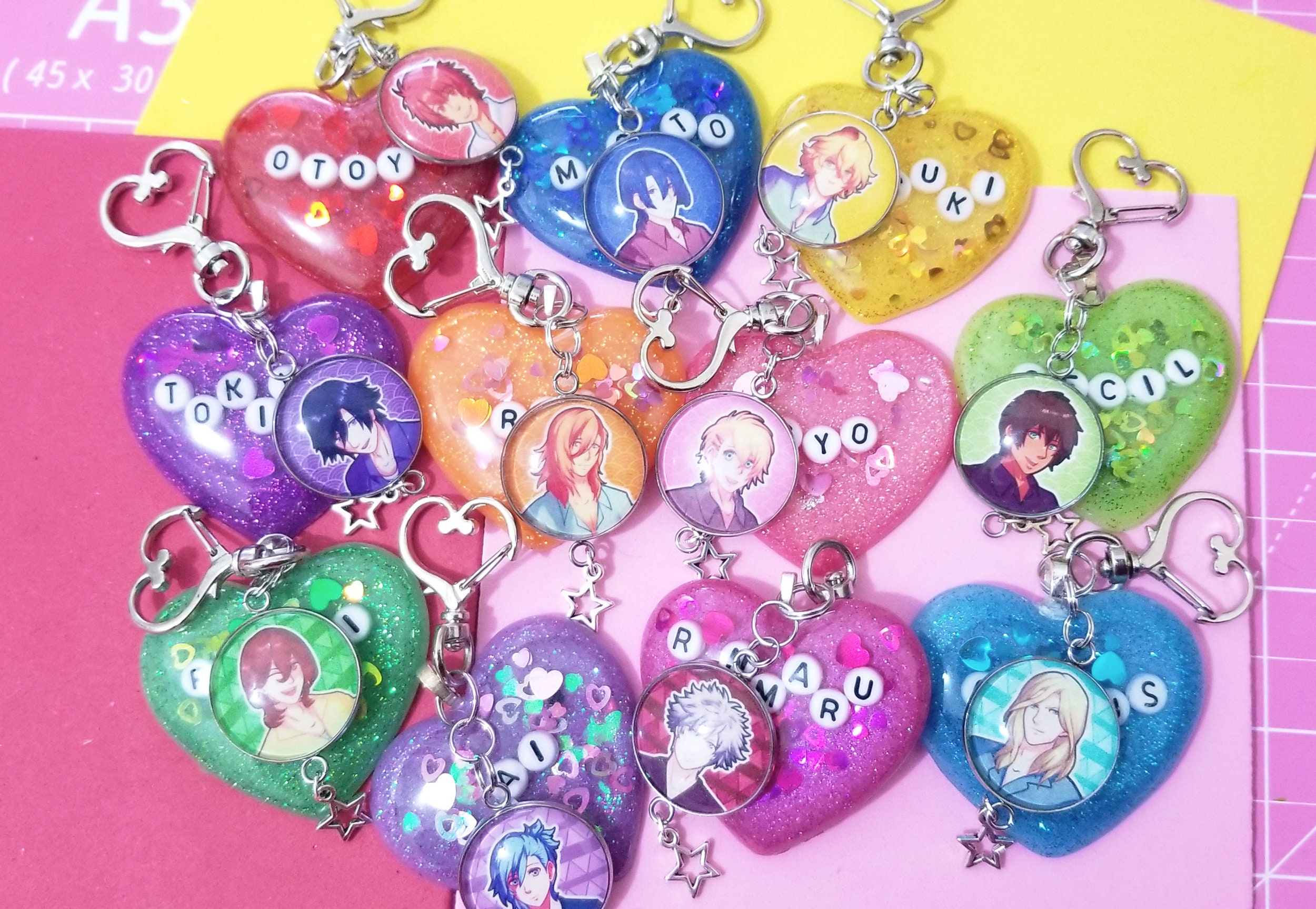 Uta No Prince Sama Resin Heart Keychain, Utapri Key Chain, Resin