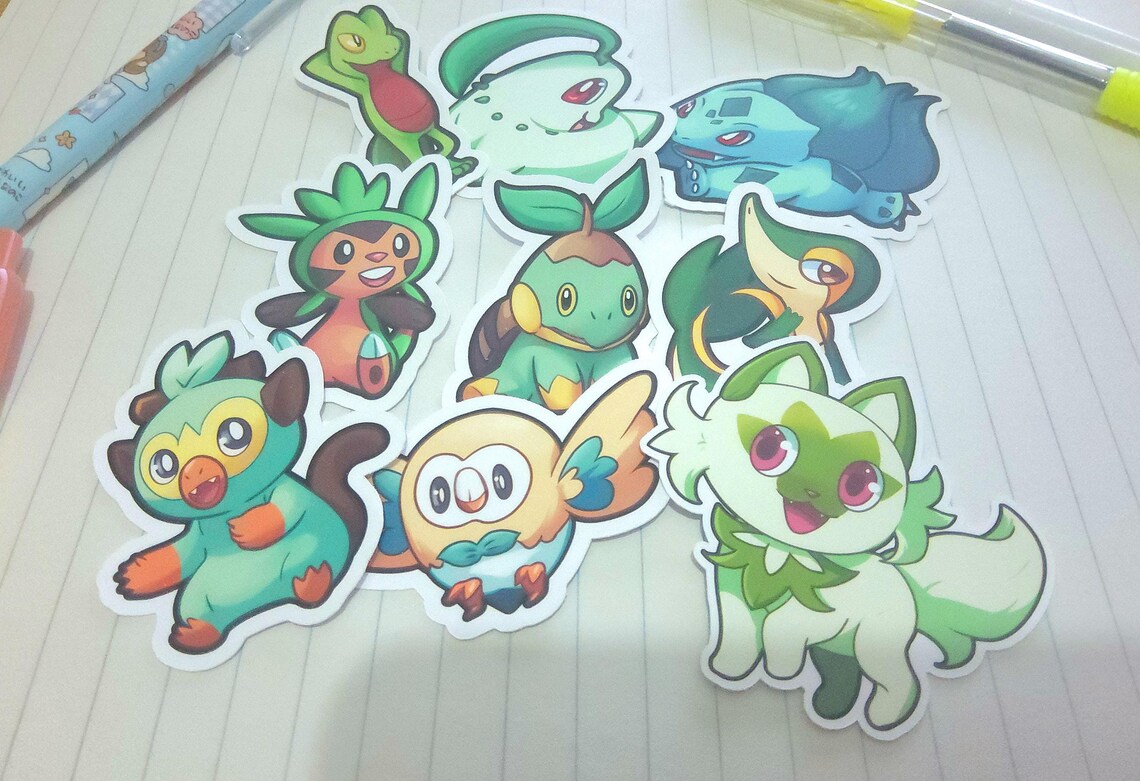 Grass Starter Pokemon Stickers, Die Cut, Vinyl Stickers, Cute Grass ...