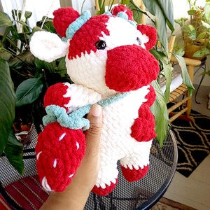 Strawberry Cow Plush, crochet cow, cow plushie, crochet cow plush