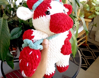 Strawberry Cow Plush, crochet cow, cow plushie, crochet cow plush