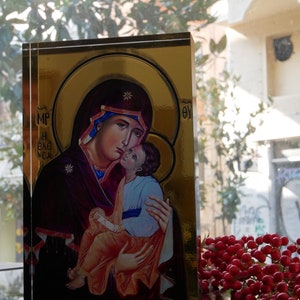 Virgin Mary Byzantine Icon on Plexiglass