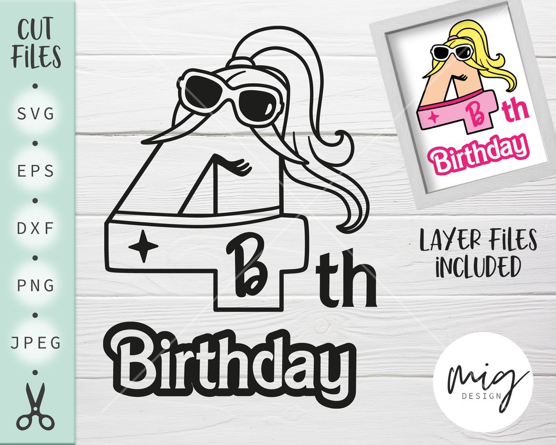 Barbie Birthday Svg 4th Birthday Barbie Svg Barbie Number 4 - Etsy