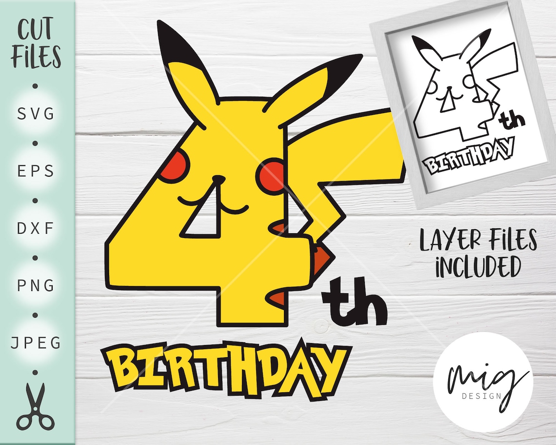 Download 4th Birthday Pikachu svg 4th Birthday Pokemon svg four | Etsy