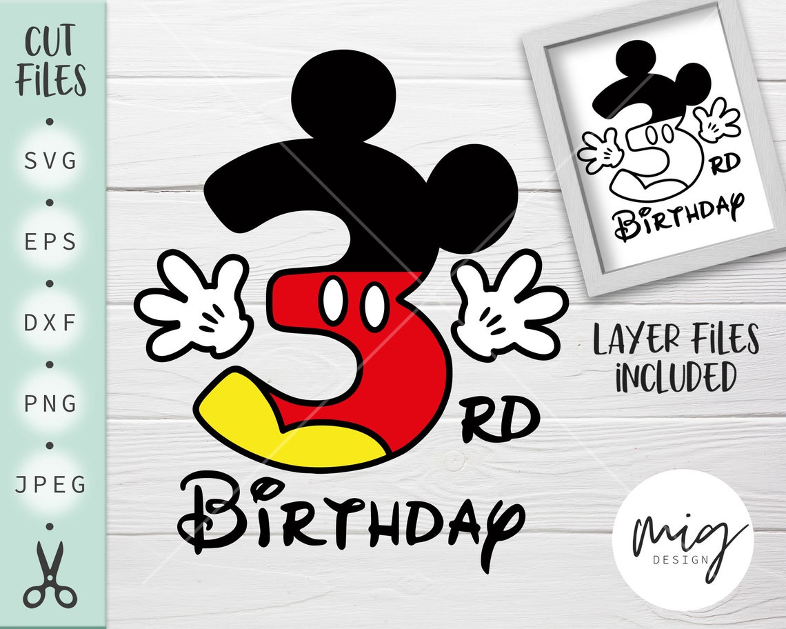3rd Birthday Mickey Svg Mickey Birthday Svg Three Mickey | Etsy
