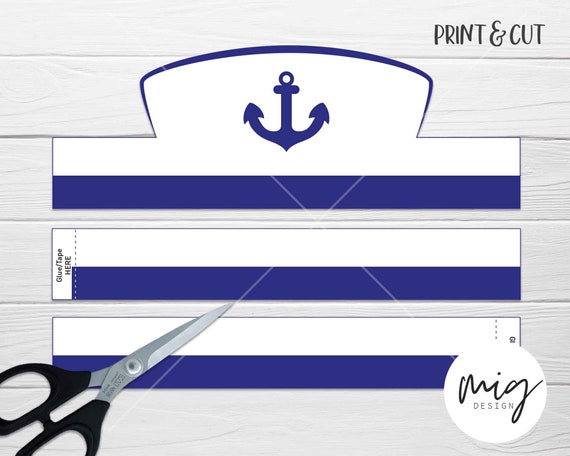 Sailor Hat Paper Crown COLOR YOUR OWN Printable party pdf | Etsy