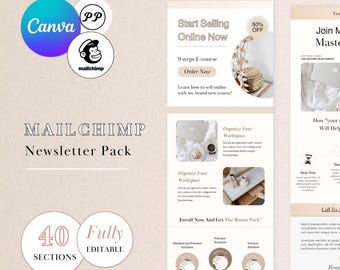 40 Mailchimp Templates & Canva Email Designs, Editable Newsletter Pack for Coaches, Bloggers, Business Owners, Marketing, Welcome Sequences