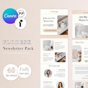 40 Flodesk Email Templates Pack, Editable Newsletters for Coaches, Bloggers & Business Owners – Marketing, Welcome Sequences, Sales Funnels