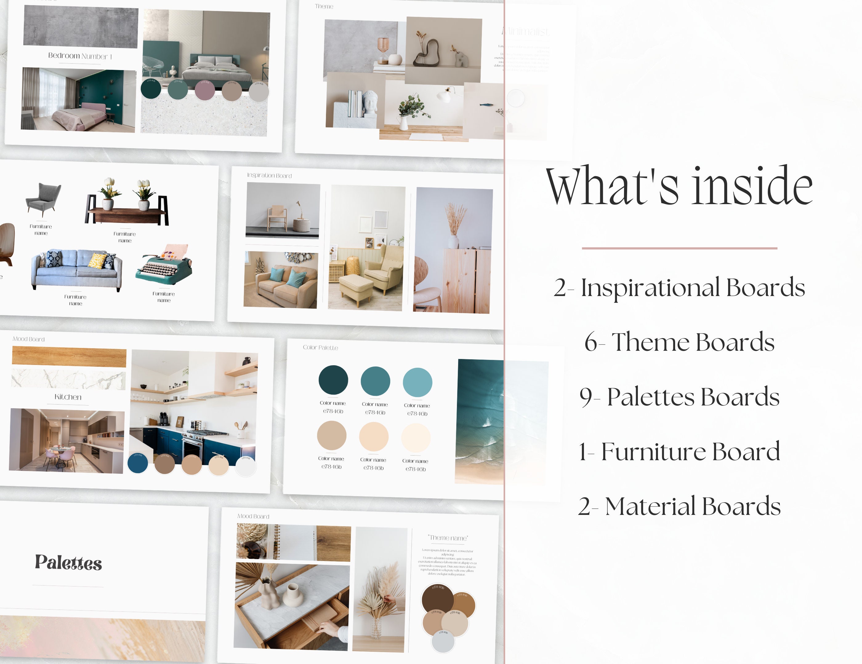 Interior Design Mood Board Template , Editable Moodboard Canva Template
