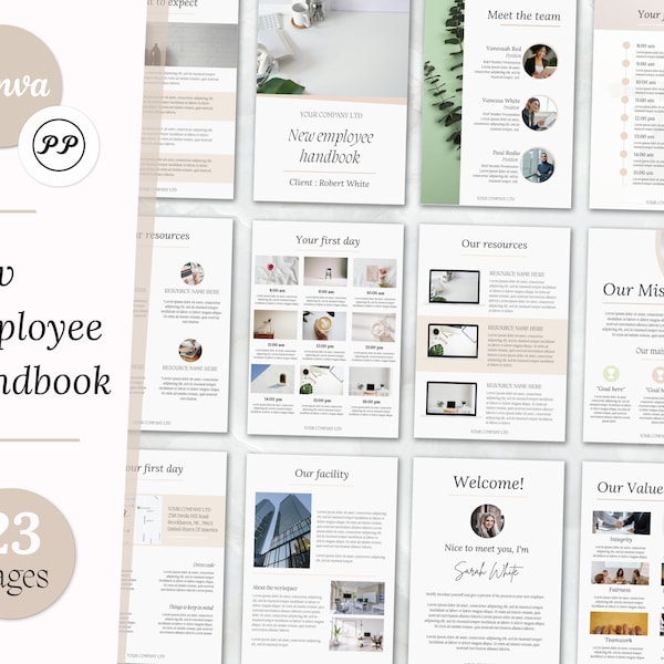 Employee Handbook For Small Businesses , New Hire Handbook , New Hire Checklist , HR Manual , New Hire Onboarding , Canva Editing Template