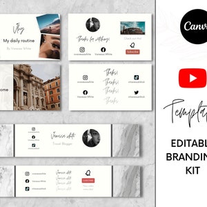 Youtube Branding Kit / Editable Youtube Channel Kit Canva Template / Channel art , Intro , Outro , Thumbnail