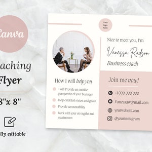 Modello di volantino di coaching, modello di consulenza aziendale modificabile Canva, volantino di coach, biglietto da visita di coach, consulenza aziendale