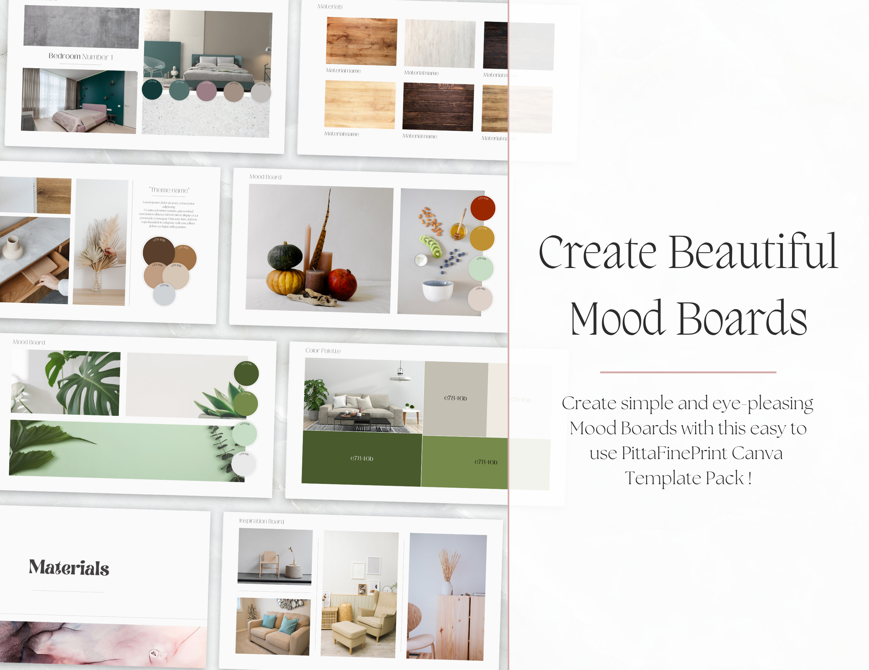 Interior Design Mood Board Template , Editable Moodboard Canva Template ...