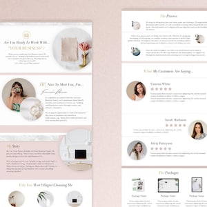 May include: A pink and white digital marketing presentation with the text "Are You Ready To Work With "YOUR BUSINESS?" and "Hi! Nice To Meet You, I'm..."  The presentation includes a photo of a woman, a photo of a flower, and a photo of a laptop.