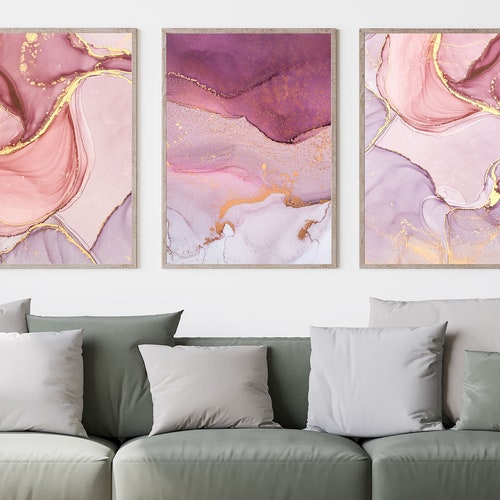 Set of 3 Framed Wall Art Abstract White Pink Epoxy Geode - Etsy