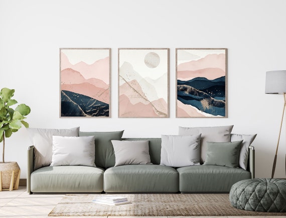 ZAB096 Pink Grey Green Wave Modern Canvas Abstract Home Wall Art Picture Prints 