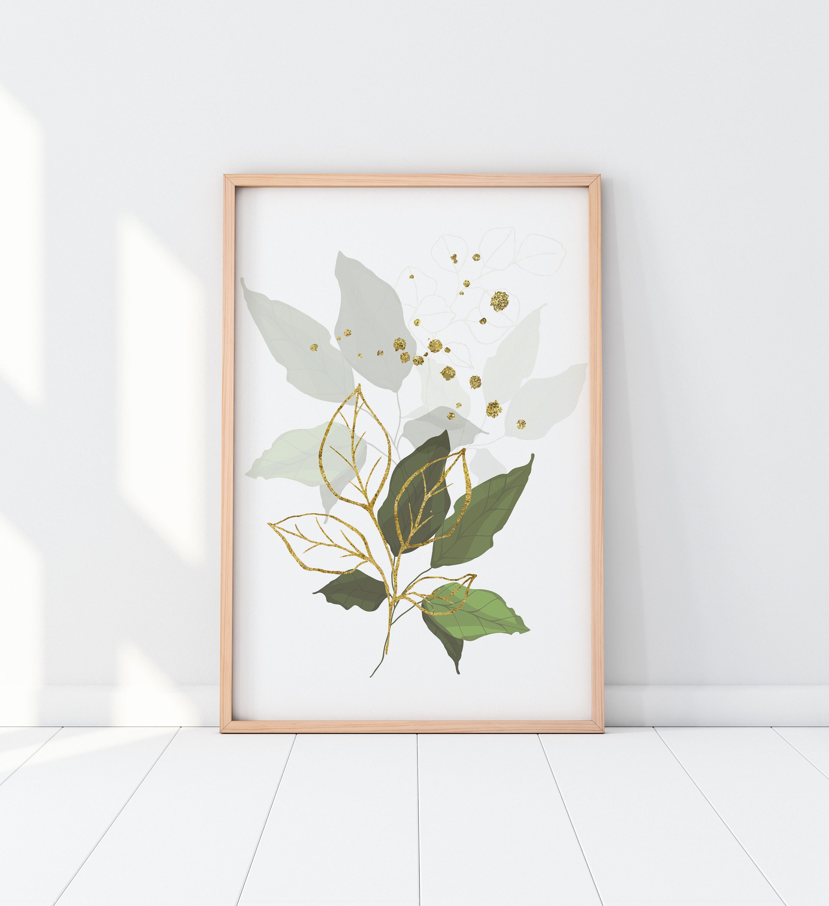 Green & Gold Botanical Leaf Wall Art Set of 3 Leaf Abstract | Etsy